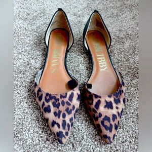 Sam & Libby Leopard Print Flats - Black/Brown with Gold Trim - Women’s Size 9.5